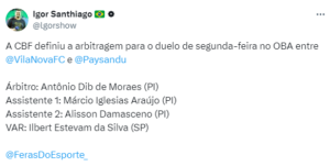 Arbitragem Vila Nova x Paysandu